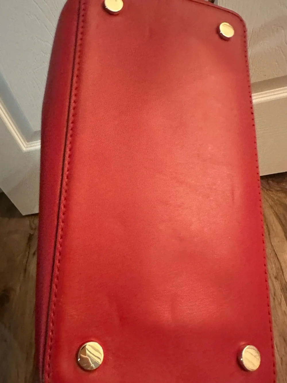 Michael Kors Red Leather Satchel with Gold Chain and Stud Accents